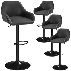 Yaheetech Bar Stools Set of 4, PU Leather Swivel Counter Height Barstools, Adjustable Bar Chairs with Backrest and Footrest, Kitchen Island Stool for Home Kitchen, Black