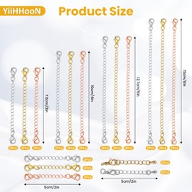 40 Pcs Necklace Extender Chains, 5 Sizes Jewelry Chain Extenders, Necklace Extension with Lobster Clasps Anklets Bracelet Extender Necklace Chains for Women Jewelry Making Accessories