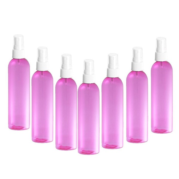 Grand Parfums 8oz Pink Plastic Refillable PET Cosmo Spray Bottles (BPA-Free) with White Fine Mist Atomizer Caps (12-Pack); Beauty Care, Travel use, Home Cleaning, DIY, Aromatherapy