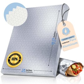 ANGEL’S PEEL LOUNGE Heavy Duty Aluminum Foil Sheets — Precut Tinfoil Wraps For Burritos, Sandwiches, Burgers, Hot Dogs, Grease-Resistant, Heat Insulating Wrapping Paper, 10.75inx14in 100-PCS