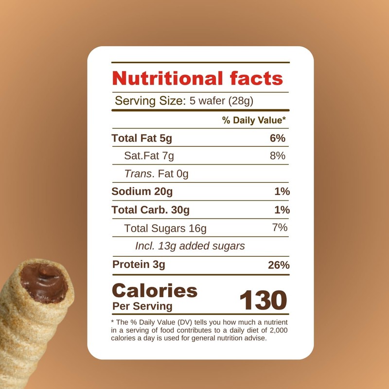 Pirucream Cream Filled Rolled Wafer. Chocolate and Hazelnut Filling. Premium