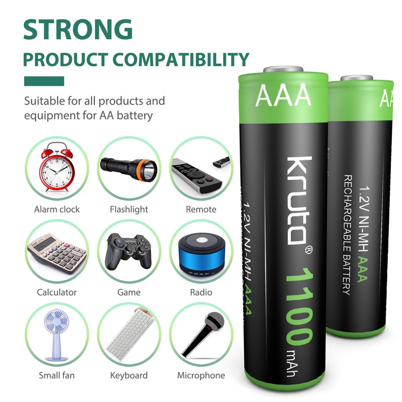Kruta Solar Lights Batteries AAA 1100mah High Capacity 1.2V Ni-MH