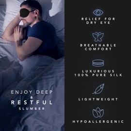 Dream Elements Sleep Mask - 100% Pure Mulberry Silk Eye Mask - with Foam Ear Plugs & Anti Snoring Nose Clip - for Men & Women - Great for Travel - Hypoallergenic Mask