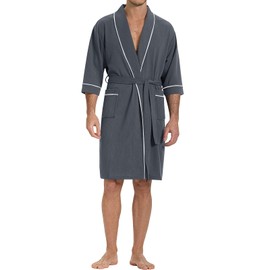 SIORO Men’s Waffle Knit Robe with Shawl Collar, Short Lightweight Bathrobe with Pockets, Perfect for Spa, Summer & Shower