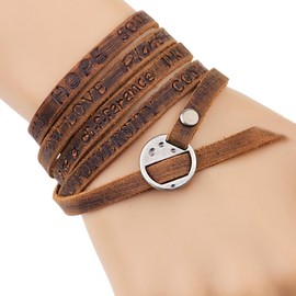 72ore Leather Wrap Bracelet for Women Men Multilayer Cuff Bracelets Adjustable Vintage Thin Wristbands Punk Stylish Bracelets Jewelry for Birthday Graduation Christmas Gifts(Coffee)