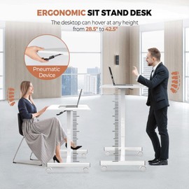 Homee Mobile Standing Desk, Laptop Computer Cart, Height Adjustable Rolling Cart with Wheels, Small Rolling Desk for Home Office, White