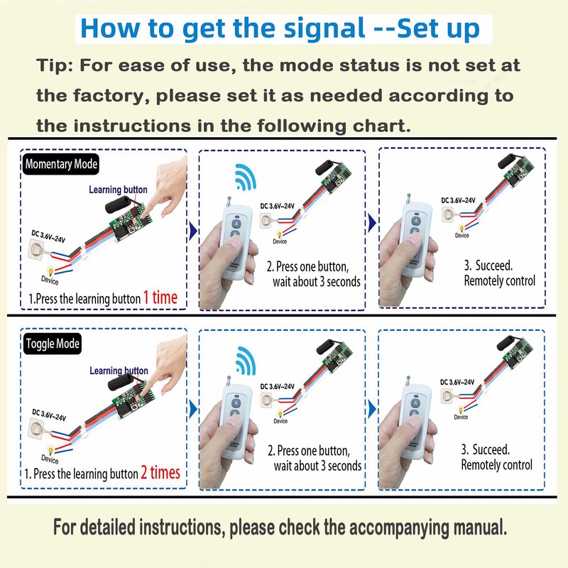 12V Mini Remote Control Switch, 8 Channel Single Channel Wireless