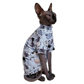 Limited Edition Sphynx Cat Cotton T-Shirts Hairless Cat Sweatshirt Pet Kitten Clothes Round Collar Kitten Shirts Vest Cats & Small Dogs Apparel (Cat Fishbone, M (5.5-6.6 lbs))