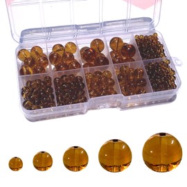 Gocelyn 470+PCS Natural Gemstone Smooth Round Crystal Glass Beads For Jewelry Making(Brown), Glass Spacer Loose Beads For Crafts Bracelets Necklaces Charms Pendants Presents 4/6/8/10/12mm