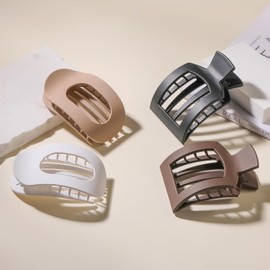 Square Flat Hair Claw Clips, 4Pcs Flat Square Hair Clips Square Flat Hair Claws,Square Flat Hair Claws Hair Clips,Medium Matte Lay Flat Hair Clips,Strong Hold Matte Claw Clips Lay Flat Claw Clips