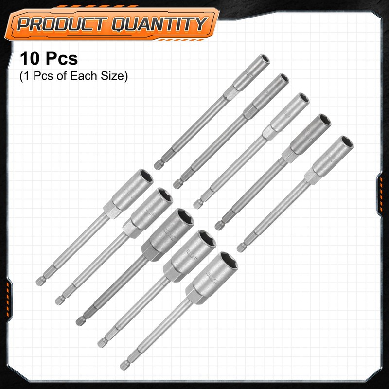 sourcing map 10pcs Nut Driver Drill Bit 6-15mm Metric Impact