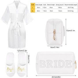 HANGGON Bride Bathrobe, Satin Kimono Bathrobe, Bridal Gift, Bridal Bathrobe + Wedding Slippers with Bride Cosmetic Bag, for Wedding, JGA Party Decoration (L)