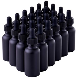 24 Pack Black Coated Boston Round Essential Oils Aromatherapy Glass Bottles Jar With Black dropper cap, 1oz