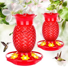 Fchstaer Glass Hummingbird Feeders for Outdoors Hanging Ant and Bee Proof 16OZ 2 Pack Red Pineapple Humming Bird Feeder with 6 Feeding Ports and Ant Moat Hummingbird Gifts for Women Garden Decor