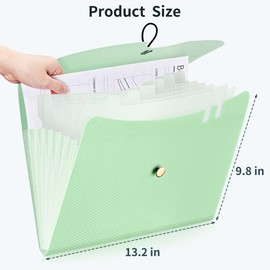 JARLINK 7 Pockets Expanding File Folder, A4 Size Accordion File Folders with 12 Labels, Cute Paper Organizer, Portable Document Organizer for Home College School Office Supplies, Macaron Green