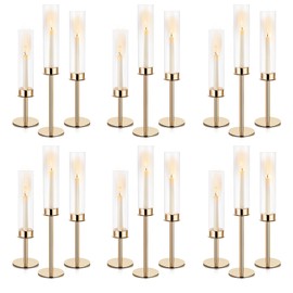 Ronasip Hurricane Candle Holders Metal Candlestick Holder for Glass Taper Tall Candle Holders with Crystal Chimney Tube Candles Stands for Home Decor, Christmas, Dinning (18, Gold)