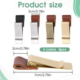 4 Pcs Metal Pen Clip, Leather Retro Pen Loop Pocket Pens Holder Pens Pouch Journal Accessories for Planner Book Notebook Clipboard Pencil Fits Most pencil Sizes (4 Color)