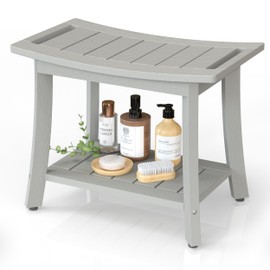 BEKVEM HIPS Shower Benches for Inside Shower, Waterproof Shower Stool with Storage Shelf & Adjustable Feet, SPA Bathroom Seat Chair for Shaving Legs, Indoor or Outdoor Use, Grey
