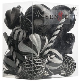 Christmas Ball Ornaments Shatterproof Plastic Tree Ornaments 24 PCS Shaped Styles Xmas Tree Holiday Decor,Black