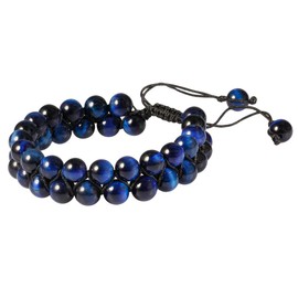 KYEYGWO Healing Chakra Blue Tiger's Eye Stone Beads Bracelet, Adjustable Double Layer Wrap Bracelets for Unisex