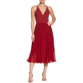 Dress the Population Women's Alicia Plunging Mix Media Sleeveless Fit & Flare Midi Dress Dress, -garnet, s