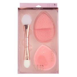 3pc Facial Cleansing Kit - Silicone Face Scrubber, Exfoliating Face Sponge, and Dual Ended Mask Applicator | Esthetician Supplies & Spa Accessories For Women