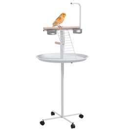 NicBex 54.25" Large Bird Stand with Wheels,Bird Play Stand for Parrot Lovebirds Finches Parakeets Budgie Parrotlet Conures,Parrot Stand with Perches, Stainless Steel Feed Bowls,Toy Hanger,White