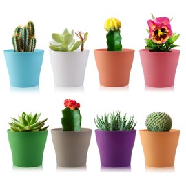 Happybase 4 inch Flower Pots, 24 Pack Small Plastic Planter with Saucers, Seedlings Nursery Pots Planter with Pallet Planting Gardening Containers - Assorted 8 Colors