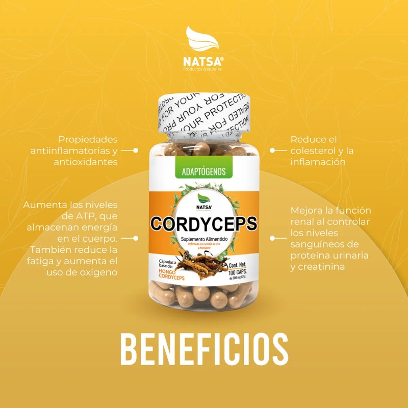 Cordyceps 100 Cápsulas, Adaptogeno Calidad Premium Sabor Natural