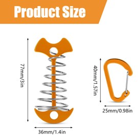 BEANPRECOY 12 Pcs Fishbone Tent Stakes, Deck Anchor Pegs with Carabiners, Windproof Aluminum Deck Tie Down Spring Tent Stakes, Camping Outdoor Fishbone Tent Anchors, Tent Rope Tensioner (Gold)