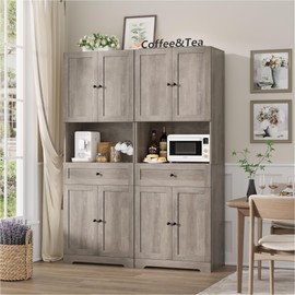 HIFIT Tall Bathroom Storage Cabinets with 4 Doors & Shelves & Drawer, Modern Farmhouse Linen Cabinet, 67” Tall Storage Cabinet Freestanding Furniture for Bathroom, Kitchen, Pantry, Living Room, Brown