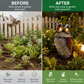 Solar Owl Garden Statue for Outdoor Décor – Plastic Rotating Head Bird Deterrent for Yard, Patio and Garden