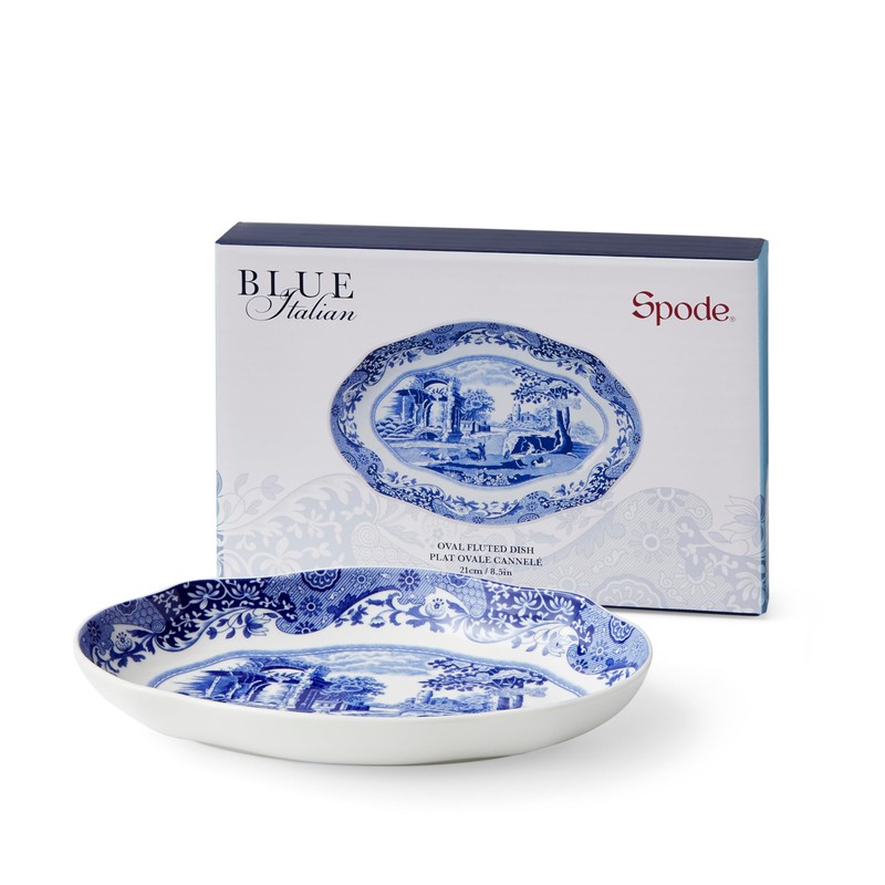 Spode Blue Italian Fluted Oval Dish 23 cm
