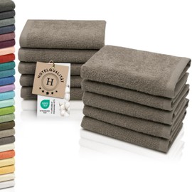 ZOLLNER Set of 10 Flannels – Soft and Absorbent Wash Cloths – Washable up to 95 °C – Cotton – 30 x 30 cm in Fango