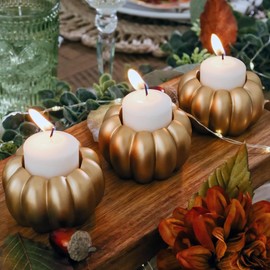 Kate Aspen 2-in-1 Gold Pumpkin Candlestick Holders, Taper Candle, Tealight & Votive Candle Holders (Set of 6), Dining Table Decor, Shelf Decor, Centerpiece