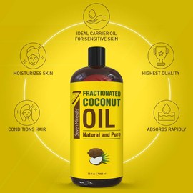 Pure Fractionated Coconut Oil - Big 32 fl oz Bottle - Non-GMO, 100% Natural, Lightweight Massage Oil for Massage Therapy on Skin, Hair, More - Perfect Carrier Oil for Essential Oils