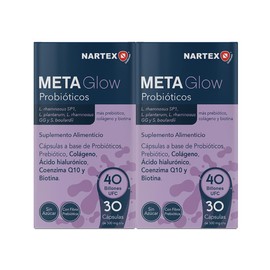 Meta Glow Probióticos Pack Cápsulas Suplemento Alimenticio Billones Cultivos Activos Prebiótico Colgáno Biotina Control Acné Nutrición Piel Cabello
