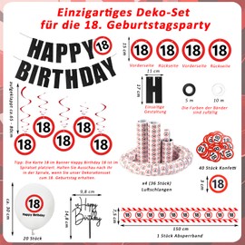 Affivia Verkehrszeichen Deko 18. Geburtstag Junge Mädchen, 18 Geburtstag Deko Set mit Absperrband, Konfetti,Luftschlangen, Kuchendeko, Girlande,Luftballons,Spiralen,Luftballon Geburtstagsdeko 18 Jahre