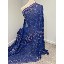 Waheed Fabric Royal Blue Pink Chiffon Sequin Embroidery Fabric 40” Width Sold By Yard