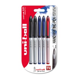 Uni-Ball UBA-188-L Fountain Pen Tip 0.7mm Air Rollerball Pens, Assorted Gel (Black/Red/Blue Super Ink), 5 Pack