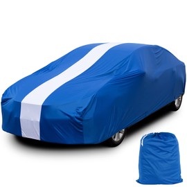 Favoto Car Cover Dustproof Sedan Indoor Stretch Cover Universal Fit 177-193 Inch Automobiles Full Car Cover with Storage Bag Breathable Windproof All-Weather Auto Vehicle Cover (Blue-Upgraded)