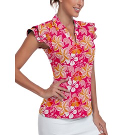 Soneven Womens Golf Polo Shirts Ruffle Short Sleeve Golf Shirts Floral Moisture Wicking Tennis Shirts Golf Tops