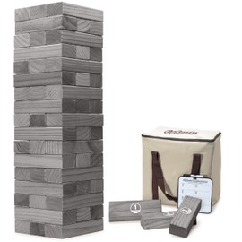 GoSports Large Wooden Toppling Tower - Stacks Up to 3 ft - Gray Wood Stain