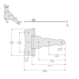 National Hardware N109-041 SPB841 Ornamental T Hinge in Black,4 Inch