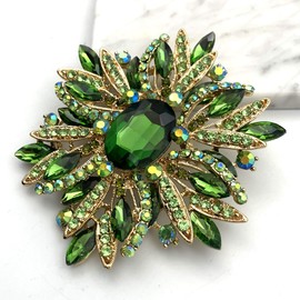 SELOVO 3.5“ Huge Big Large Brooch Scarf Hats Decoration Green Brooch Pin Gold Tone