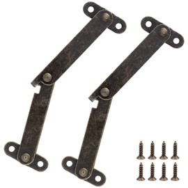 Jiozermi 2Pcs Brass Lid Support Hinges, Left and Right Folding Lift Up Stay Hinge with Mounting Screws for Furniture Wooden Boxes Jewelry Case Chest Cabinet Cupboard, 4.53" x 1.22"