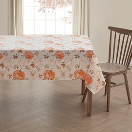 Serafina Home Autumn Thanksgiving Fall Vinyl Flannel Backed Tablecloth - Rustic Farm Vinyl Tablecloth with Flannel Backing Reusable (Watercolor Pumpkins, 60 x 102)