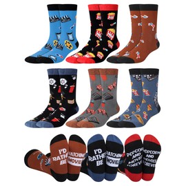Eurzom 6 Pairs Funny Movie Socks for Men Novelty Film Cotton Theater Crew Socks Birthday Holiday Christmas Gifts for Movie Lovers Film Buff