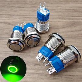 Gebildet Pack of 5 16 mm Green LED Metal Momentary Push Button Switch Waterproof 12V-24V/5Amp 1NO 1NC On/Off for 5/8 Inch Mounting Hole
