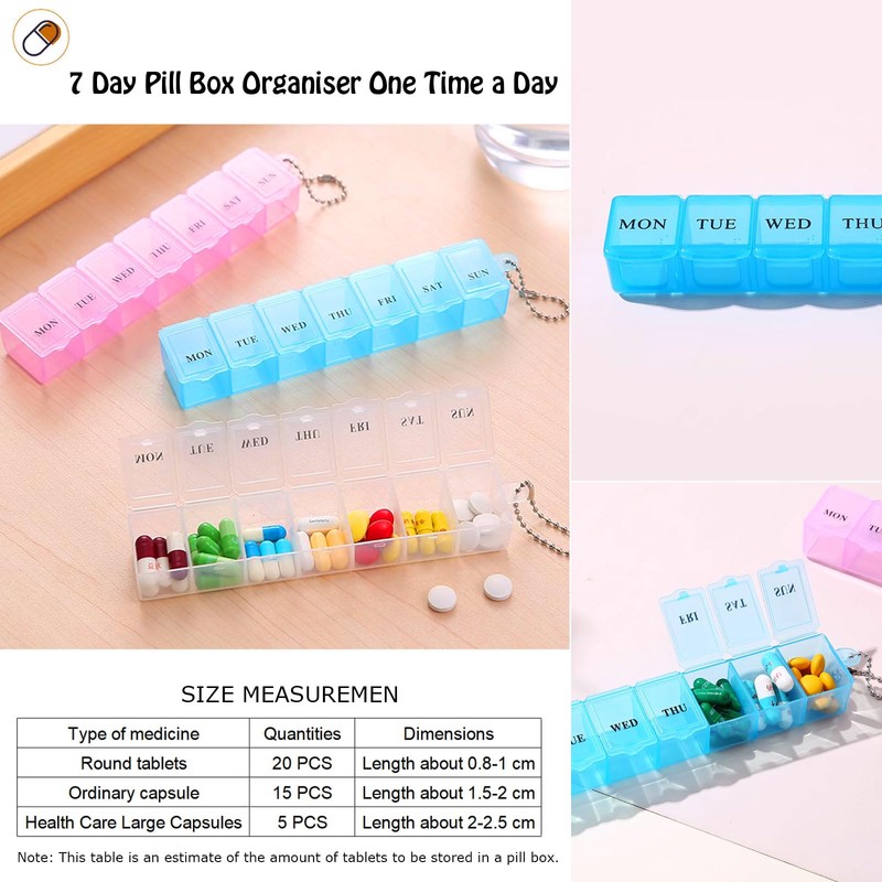 Generic 3-Piece Pill Box Organiser, 7-Day Pill Dispenser, Weekly Pill